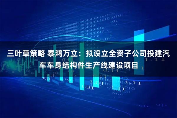 三叶草策略 泰鸿万立：拟设立全资子公司投建汽车车身结构件生产线建设项目