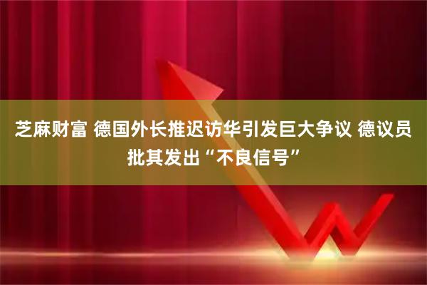 芝麻财富 德国外长推迟访华引发巨大争议 德议员批其发出“不良信号”